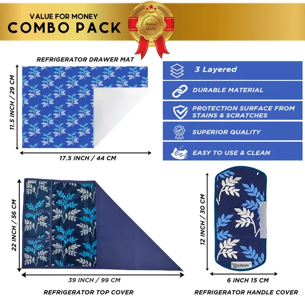 Blue_3-Layer_PolyesterFridge_Top_Cover_&_Fridge_Handle_Cover_&_4_Pc._Fridge_Mat_Set_For_Home
