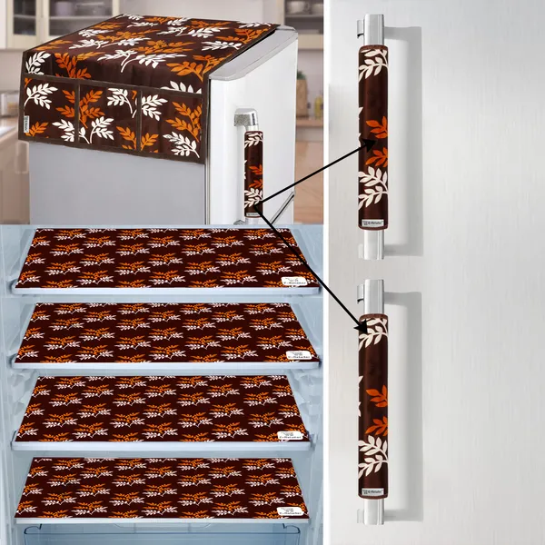 Brown_3-Layer_PolyesterFridge_Top_Cover_&_Fridge_Handle_Cover_&_4_Pc._Fridge_Mat_Set_For_Home