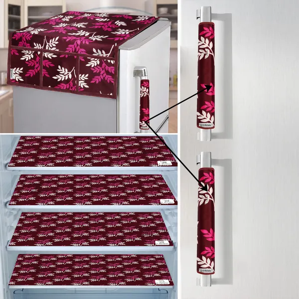 Purple_3-Layer_PolyesterFridge_Top_Cover_&_Fridge_Handle_Cover_&_4_Pc._Fridge_Mat_Set_For_Home