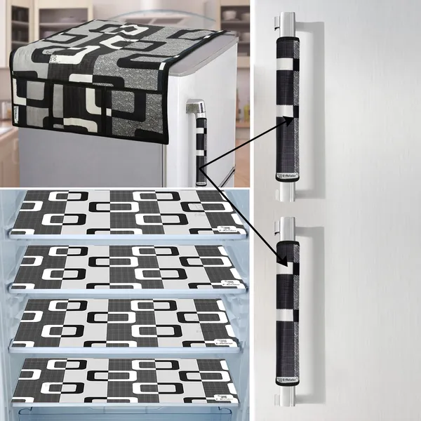 Black_3-Layer_PolyesterFridge_Top_Cover_&_Fridge_Handle_Cover_&_4_Pc._Fridge_Mat_Set_For_Home