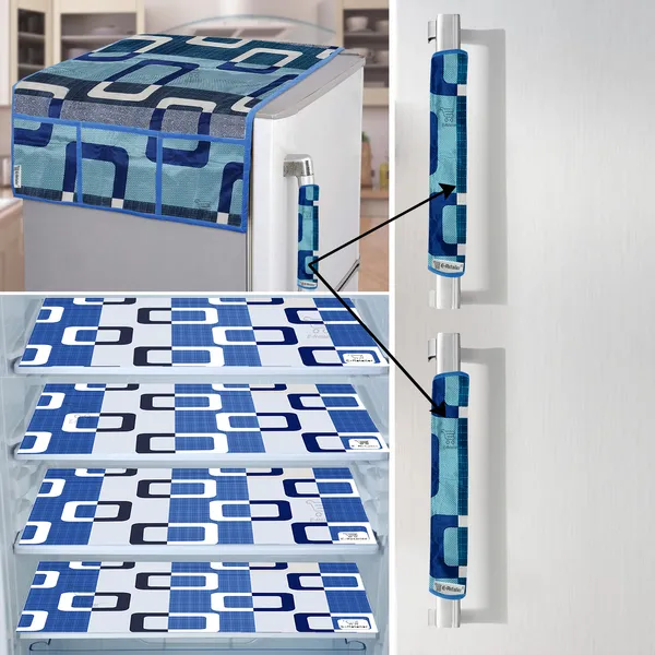 Blue_3-Layer_PolyesterFridge_Top_Cover_&_Fridge_Handle_Cover_&_4_Pc._Fridge_Mat_Set_For_Home