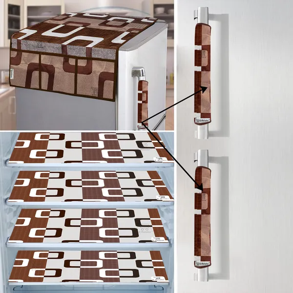 Brown_3-Layer_PolyesterFridge_Top_Cover_&_Fridge_Handle_Cover_&_4_Pc._Fridge_Mat_Set_For_Home