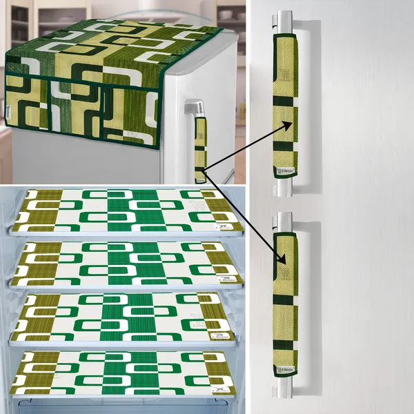 Green_3-Layer_PolyesterFridge_Top_Cover_&_Fridge_Handle_Cover_&_4_Pc._Fridge_Mat_Set_For_Home