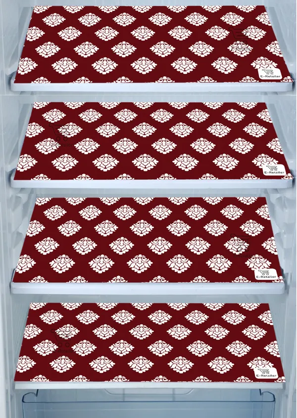Maroon_3-Layer_PolyesterFridge_Top_Cover_&_Fridge_Handle_Cover_&_4_Pc._Fridge_Mat_Set_For_Home