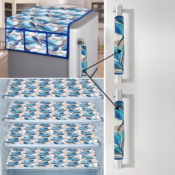 Blue_3-Layer_PolyesterFridge_Top_Cover_&_Fridge_Handle_Cover_&_4_Pc._Fridge_Mat_Set_For_Home