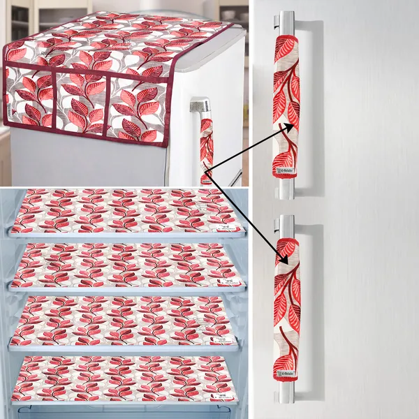 Pink_3-Layer_PolyesterFridge_Top_Cover_&_Fridge_Handle_Cover_&_4_Pc._Fridge_Mat_Set_For_Home