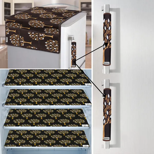 Brown_3-Layer_PolyesterFridge_Top_Cover_&_Fridge_Handle_Cover_&_4_Pc._Fridge_Mat_Set_For_Home