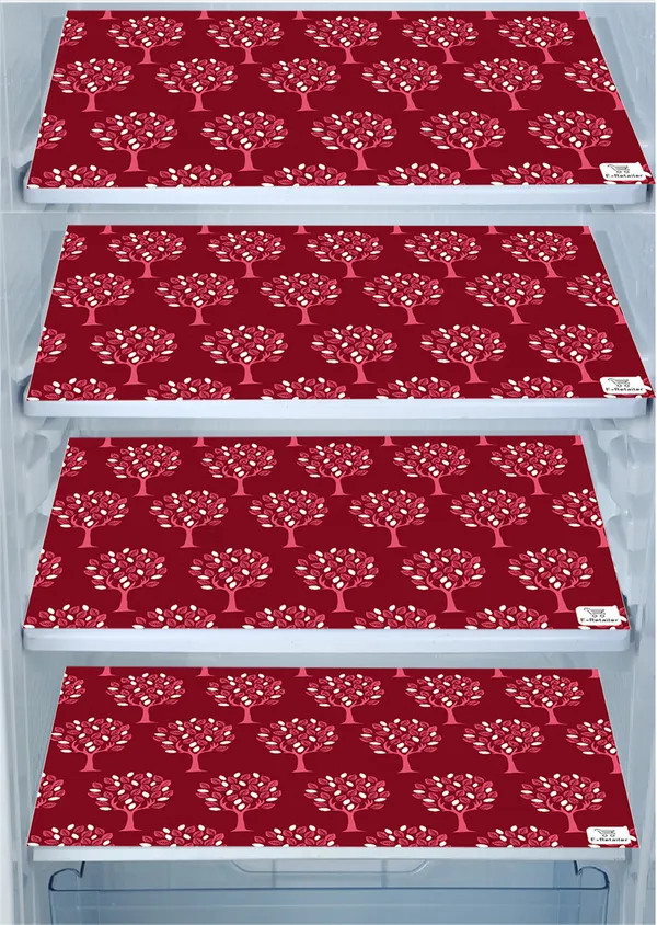 Maroon_3-Layer_PolyesterFridge_Top_Cover_&_Fridge_Handle_Cover_&_4_Pc._Fridge_Mat_Set_For_Home