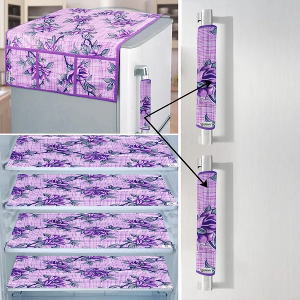 Purple_3-Layer_PolyesterFridge_Top_Cover_&_Fridge_Handle_Cover_&_4_Pc._Fridge_Mat_Set_For_Home