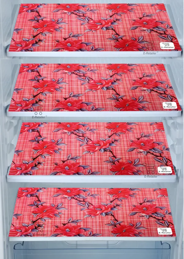 Red_3-Layer_PolyesterFridge_Top_Cover_&_Fridge_Handle_Cover_&_4_Pc._Fridge_Mat_Set_For_Home