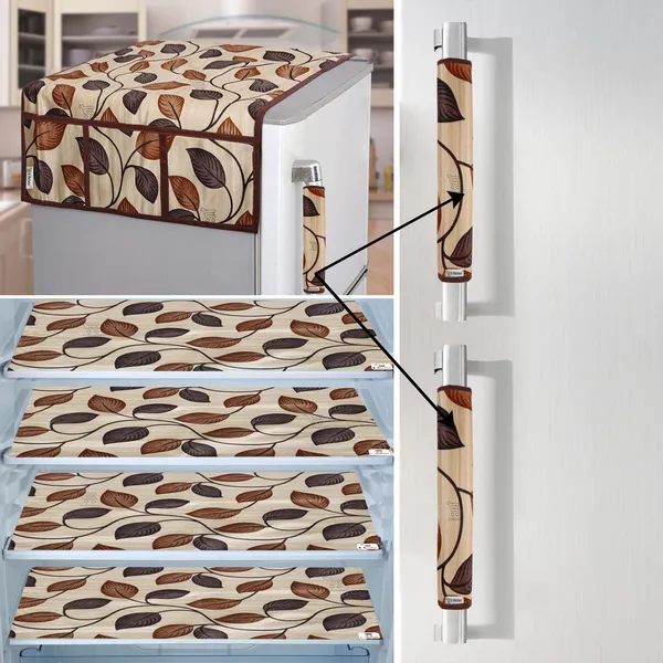 Brown_3-Layer_PolyesterFridge_Top_Cover_&_Fridge_Handle_Cover_&_4_Pc._Fridge_Mat_Set_For_Home