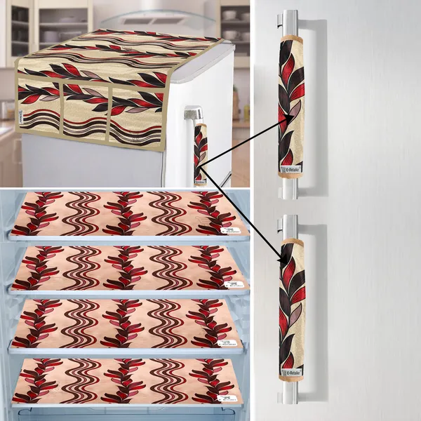 Red_3-Layer_PolyesterFridge_Top_Cover_&_Fridge_Handle_Cover_&_4_Pc._Fridge_Mat_Set_For_Home