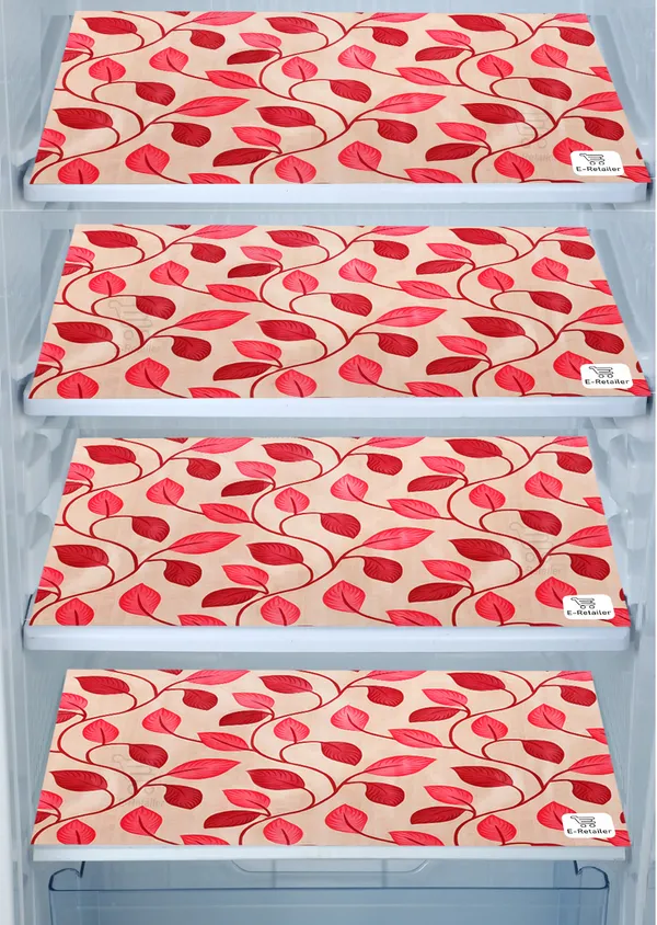 Red_3-Layer_PolyesterFridge_Top_Cover_&_Fridge_Handle_Cover_&_4_Pc._Fridge_Mat_Set_For_Home
