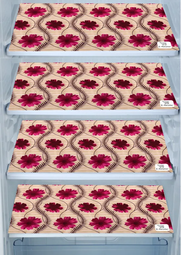 Red_3-Layer_PolyesterFridge_Top_Cover_&_Fridge_Handle_Cover_&_4_Pc._Fridge_Mat_Set_For_Home