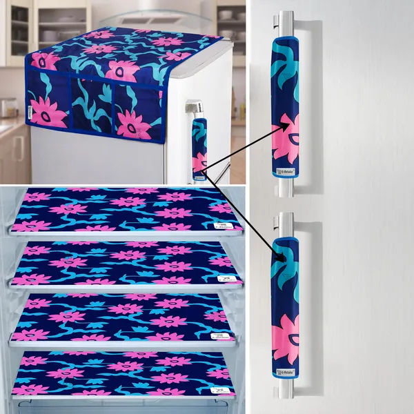 Blue_3-Layer_PolyesterFridge_Top_Cover_&_Fridge_Handle_Cover_&_4_Pc._Fridge_Mat_Set_For_Home