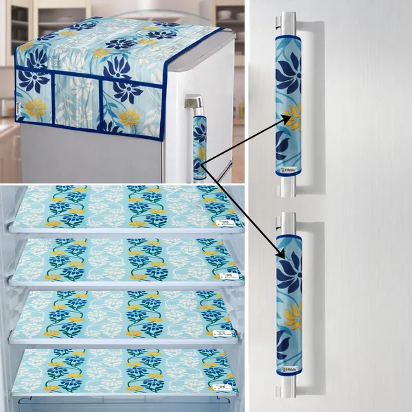 Blue_3-Layer_PolyesterFridge_Top_Cover_&_Fridge_Handle_Cover_&_4_Pc._Fridge_Mat_Set_For_Home