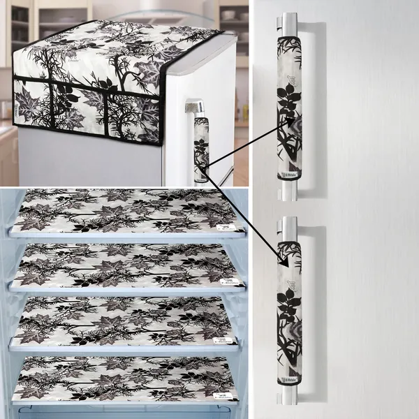 Black_3-Layer_PolyesterFridge_Top_Cover_&_Fridge_Handle_Cover_&_4_Pc._Fridge_Mat_Set_For_Home