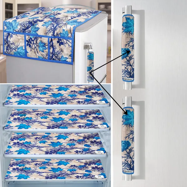 Blue_3-Layer_PolyesterFridge_Top_Cover_&_Fridge_Handle_Cover_&_4_Pc._Fridge_Mat_Set_For_Home