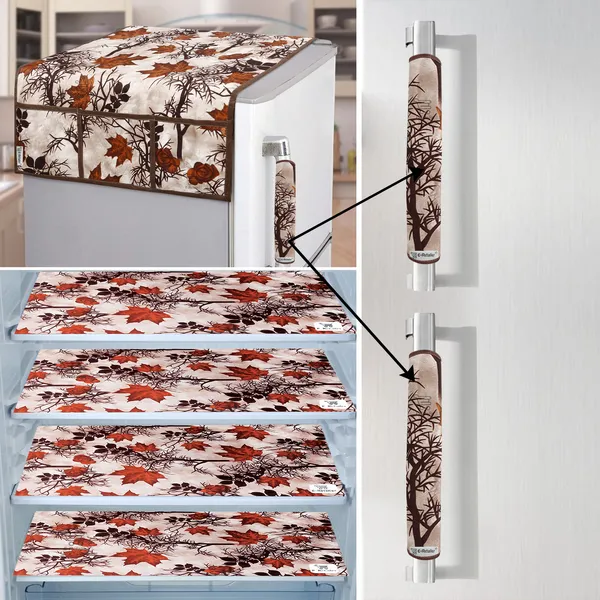 Brown_3-Layer_PolyesterFridge_Top_Cover_&_Fridge_Handle_Cover_&_4_Pc._Fridge_Mat_Set_For_Home
