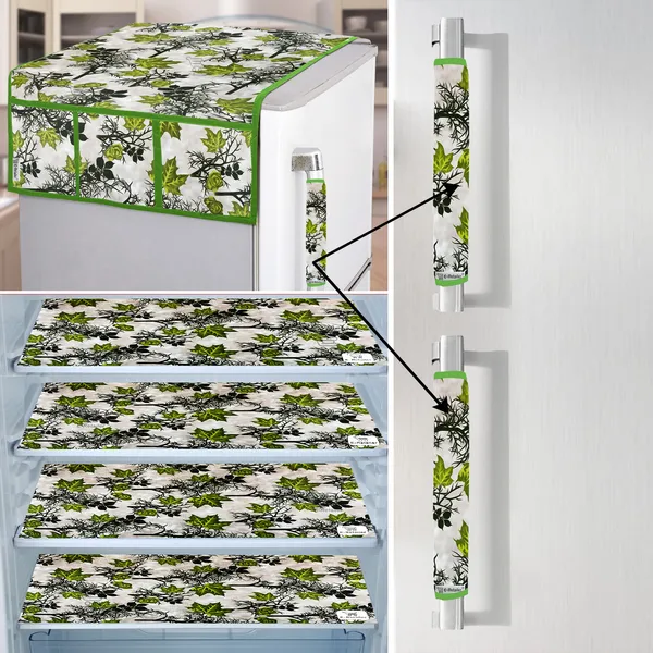Green_3-Layer_PolyesterFridge_Top_Cover_&_Fridge_Handle_Cover_&_4_Pc._Fridge_Mat_Set_For_Home