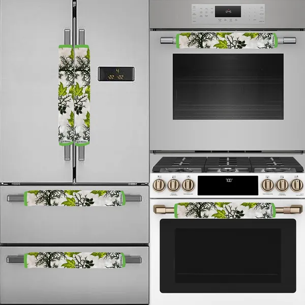 Green_3-Layer_PolyesterFridge_Top_Cover_&_Fridge_Handle_Cover_&_4_Pc._Fridge_Mat_Set_For_Home