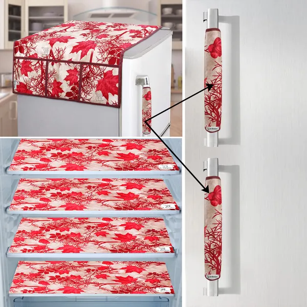 Red_3-Layer_PolyesterFridge_Top_Cover_&_Fridge_Handle_Cover_&_4_Pc._Fridge_Mat_Set_For_Home