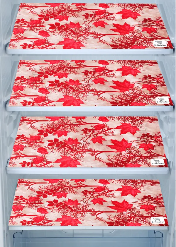 Red_3-Layer_PolyesterFridge_Top_Cover_&_Fridge_Handle_Cover_&_4_Pc._Fridge_Mat_Set_For_Home