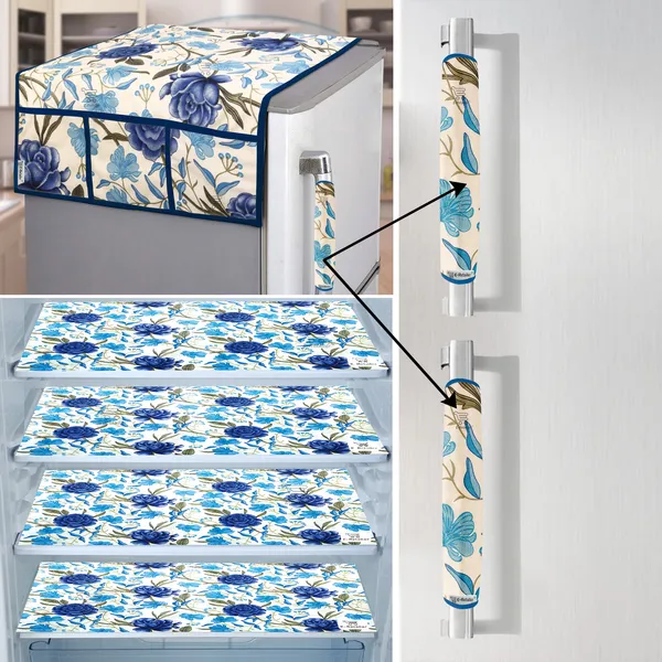 Blue_3-Layer_PolyesterFridge_Top_Cover_&_Fridge_Handle_Cover_&_4_Pc._Fridge_Mat_Set_For_Home