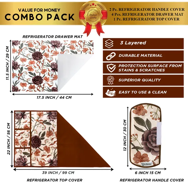 Brown_3-Layer_PolyesterFridge_Top_Cover_&_Fridge_Handle_Cover_&_4_Pc._Fridge_Mat_Set_For_Home