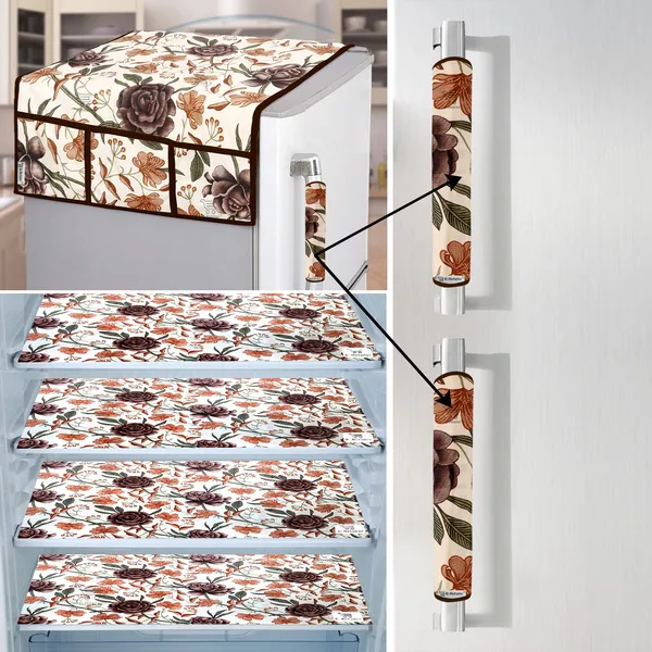 Brown_3-Layer_PolyesterFridge_Top_Cover_&_Fridge_Handle_Cover_&_4_Pc._Fridge_Mat_Set_For_Home
