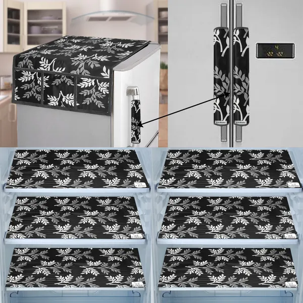 Black_3-Layer_PolyesterFridge_Top_Cover_&_Fridge_Handle_Cover_&_6_Pc._Fridge_Mat_Set_For_Home