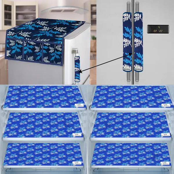 Blue_3-Layer_PolyesterFridge_Top_Cover_&_Fridge_Handle_Cover_&_6_Pc._Fridge_Mat_Set_For_Home