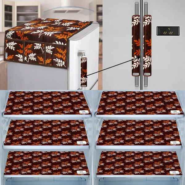 Brown_3-Layer_PolyesterFridge_Top_Cover_&_Fridge_Handle_Cover_&_6_Pc._Fridge_Mat_Set_For_Home