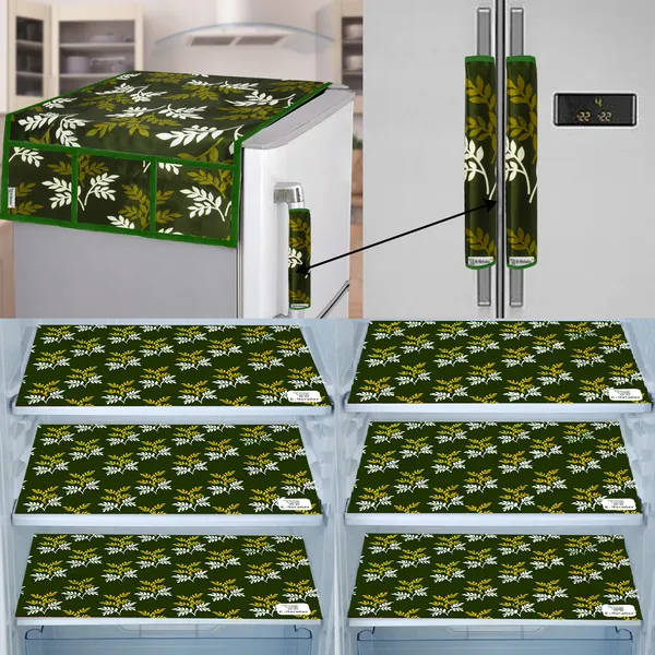 Green_3-Layer_PolyesterFridge_Top_Cover_&_Fridge_Handle_Cover_&_6_Pc._Fridge_Mat_Set_For_Home