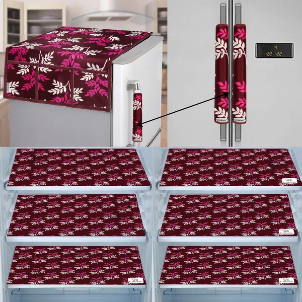 Purple_3-Layer_PolyesterFridge_Top_Cover_&_Fridge_Handle_Cover_&_6_Pc._Fridge_Mat_Set_For_Home