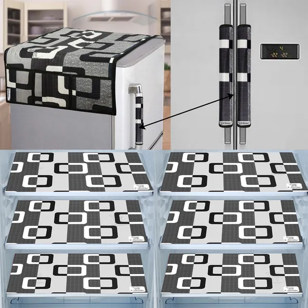 Black_3-Layer_PolyesterFridge_Top_Cover_&_Fridge_Handle_Cover_&_6_Pc._Fridge_Mat_Set_For_Home