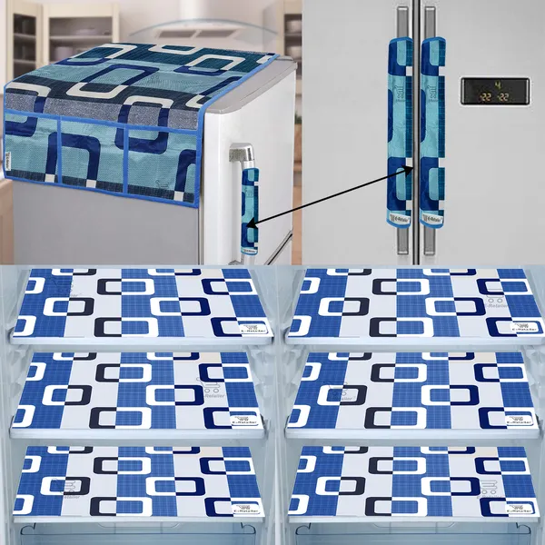 Blue_3-Layer_PolyesterFridge_Top_Cover_&_Fridge_Handle_Cover_&_6_Pc._Fridge_Mat_Set_For_Home