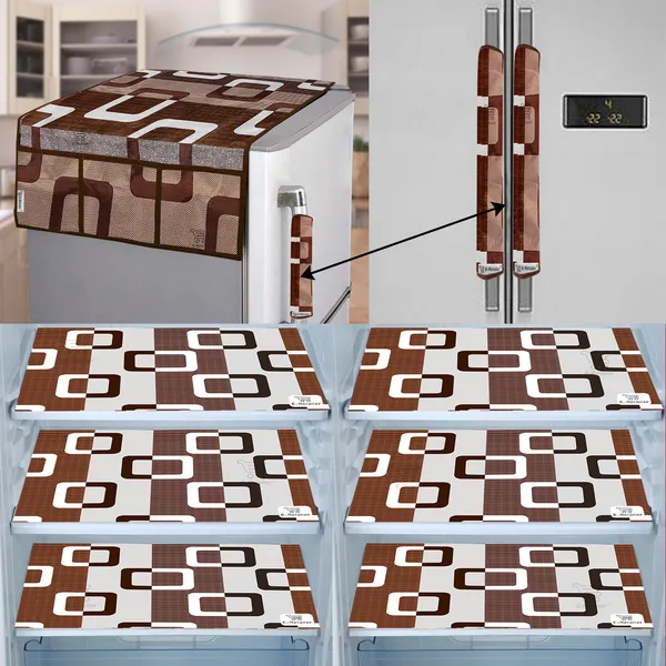 Brown_3-Layer_PolyesterFridge_Top_Cover_&_Fridge_Handle_Cover_&_6_Pc._Fridge_Mat_Set_For_Home