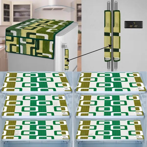 Green_3-Layer_PolyesterFridge_Top_Cover_&_Fridge_Handle_Cover_&_6_Pc._Fridge_Mat_Set_For_Home