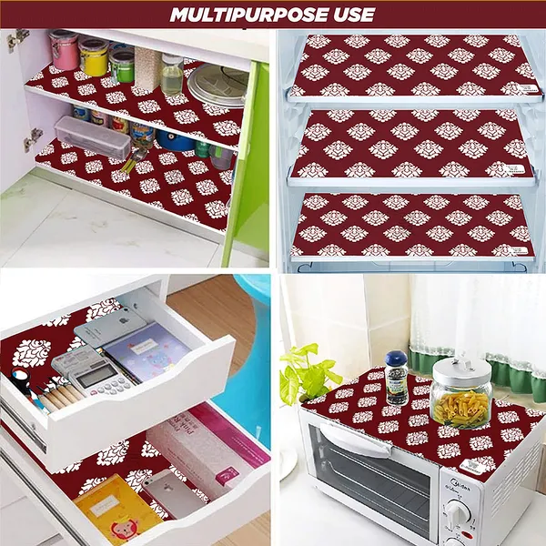 Maroon_3-Layer_PolyesterFridge_Top_Cover_&_Fridge_Handle_Cover_&_6_Pc._Fridge_Mat_Set_For_Home