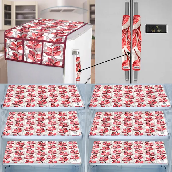 Pink_3-Layer_PolyesterFridge_Top_Cover_&_Fridge_Handle_Cover_&_6_Pc._Fridge_Mat_Set_For_Home