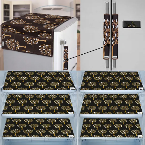 Brown_3-Layer_PolyesterFridge_Top_Cover_&_Fridge_Handle_Cover_&_6_Pc._Fridge_Mat_Set_For_Home