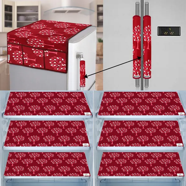 Maroon_3-Layer_PolyesterFridge_Top_Cover_&_Fridge_Handle_Cover_&_6_Pc._Fridge_Mat_Set_For_Home