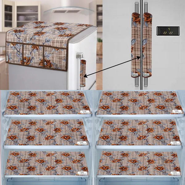 Brown_3-Layer_PolyesterFridge_Top_Cover_&_Fridge_Handle_Cover_&_6_Pc._Fridge_Mat_Set_For_Home
