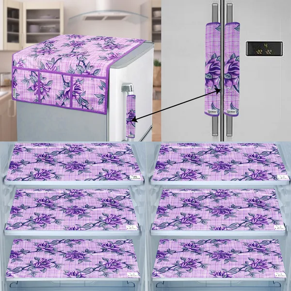 Purple_3-Layer_PolyesterFridge_Top_Cover_&_Fridge_Handle_Cover_&_6_Pc._Fridge_Mat_Set_For_Home