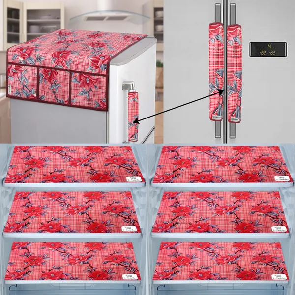 Red_3-Layer_PolyesterFridge_Top_Cover_&_Fridge_Handle_Cover_&_6_Pc._Fridge_Mat_Set_For_Home
