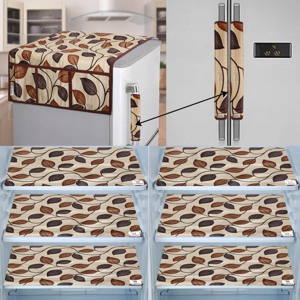 Brown_3-Layer_PolyesterFridge_Top_Cover_&_Fridge_Handle_Cover_&_6_Pc._Fridge_Mat_Set_For_Home