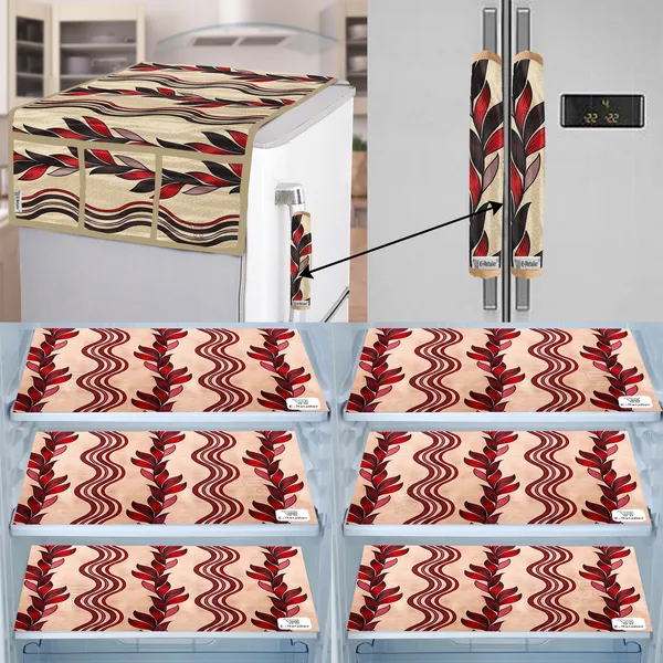 Red_3-Layer_PolyesterFridge_Top_Cover_&_Fridge_Handle_Cover_&_6_Pc._Fridge_Mat_Set_For_Home