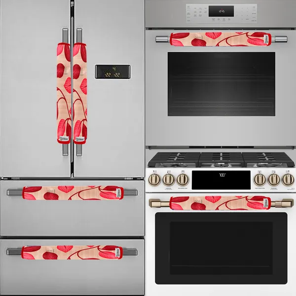Red_3-Layer_PolyesterFridge_Top_Cover_&_Fridge_Handle_Cover_&_6_Pc._Fridge_Mat_Set_For_Home
