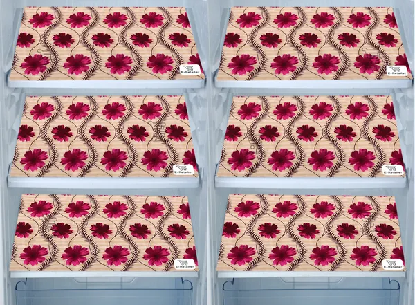 Red_3-Layer_PolyesterFridge_Top_Cover_&_Fridge_Handle_Cover_&_6_Pc._Fridge_Mat_Set_For_Home